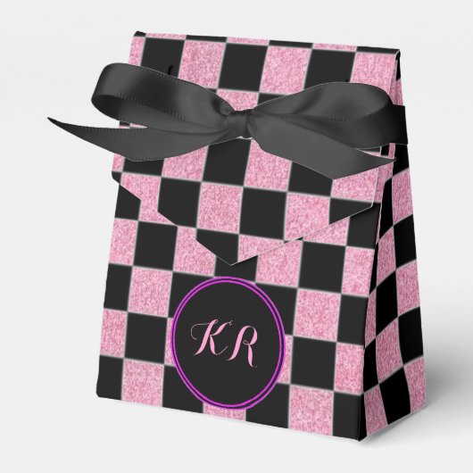 きらびやかなピンクと黒の正方形 フェイバーボックス (正面サイド)