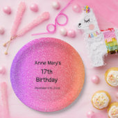 きらびやかなピンクのオレンジ17誕生日カスタム年かわいい ペーパープレート (パーティー)