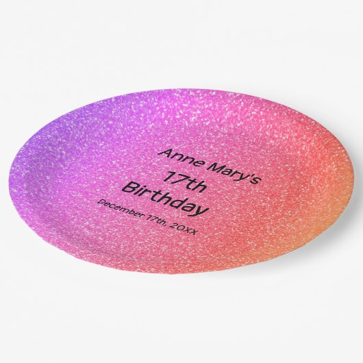 きらびやかなピンクのオレンジ17誕生日カスタム年かわいい ペーパープレート (アングル)