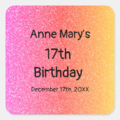 きらびやかなピンクのオレンジ17誕生日カスタム時代2024 スクエアシール (正面)