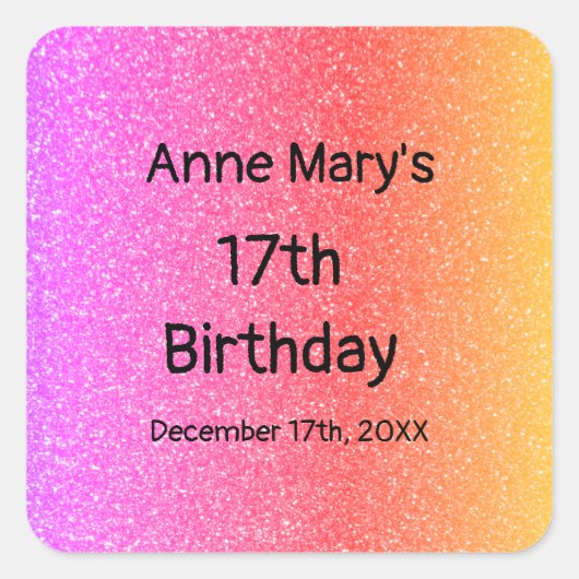 きらびやかなピンクのオレンジ17誕生日カスタム時代2024 スクエアシール (正面)