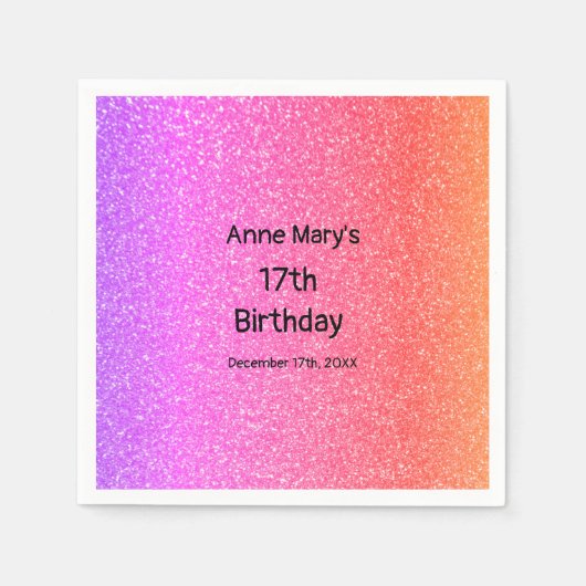 きらびやかなピンクのオレンジ17誕生日カスタム時代2024 スタンダードカクテルナプキン (正面)