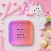 きらびやかなピンクのオレンジ17誕生日カスタム時代2024 ペーパープレート (パーティー)