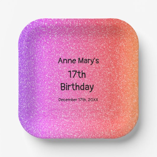 きらびやかなピンクのオレンジ17誕生日カスタム時代2024 ペーパープレート (正面)