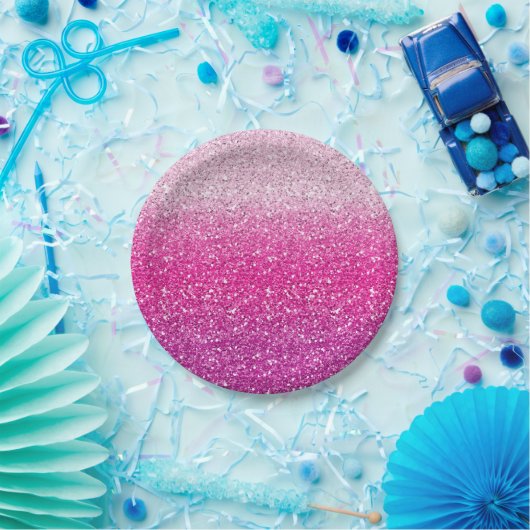 きらびやかなピンクのグラデーション ペーパープレート (パーティー)