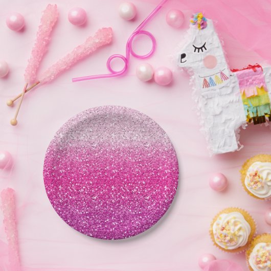 きらびやかなピンクのグラデーション ペーパープレート (パーティー)