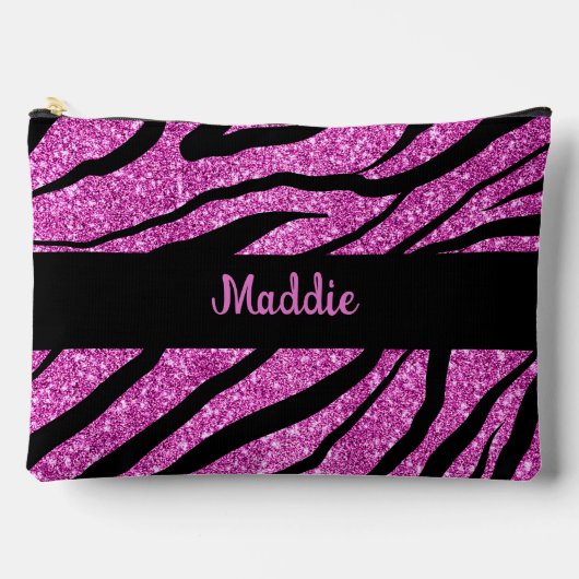 きらびやかなピンクのゼブラストライプパターン アクセサリーポーチ (正面)