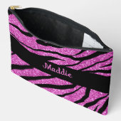 きらびやかなピンクのゼブラストライプパターン アクセサリーポーチ (見開き)
