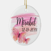 きらびやかなピンクのバラパーソナライズされた蝶 セラミックオーナメント (右)