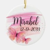 きらびやかなピンクのバラパーソナライズされた蝶 セラミックオーナメント (正面)