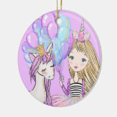 きらびやかなピンクのユニコーンガールズ誕生日セラミックオルナム セラミックオーナメント (左)
