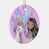 きらびやかなピンクのユニコーンガールズ誕生日セラミックオルナム セラミックオーナメント (右)