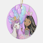きらびやかなピンクのユニコーンガールズ誕生日セラミックオルナム セラミックオーナメント (左)