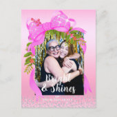 きらびやかなピンクのリボン写真クリスマスピンク ポストカード (正面)