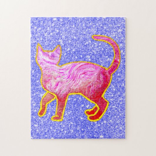 きらびやかなピンクの猫の抽象芸術 ジグソーパズル (縦)