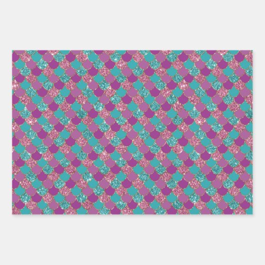 きらびやかなピンクの紫と青の人魚はかりで測 ラッピングペーパーシート (正面2)