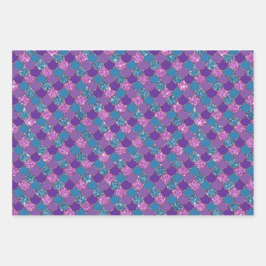 きらびやかなピンクの紫と青の人魚はかりで測 ラッピングペーパーシート (正面)