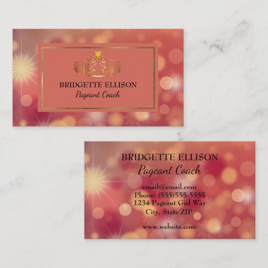 きらびやかなピンクの赤い金ゴールド光沢のあるページャントコーチ 名刺 (正面/裏面)