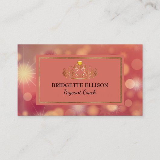 きらびやかなピンクの赤い金ゴールド光沢のあるページャントコーチ 名刺 (正面)