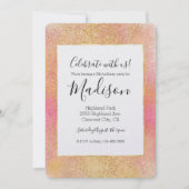 きらびやかなピンクの金ゴールドきらめき 招待状 (正面)