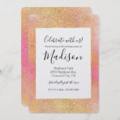 きらびやかなピンクの金ゴールドきらめき 招待状 (正面/裏面)