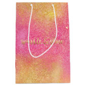 きらびやかなピンクの金ゴールド輝きと輝き ミディアムペーパーバッグ (正面)