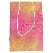 きらびやかなピンクの金ゴールド輝きと輝き ミディアムペーパーバッグ (正面)