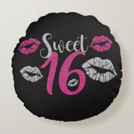 きらびやかなピンクの銀製の菓子16のキス ラウンドクッション