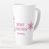 きらびやかなピンクの鹿メリークリスマスの名前 カフェラテマグ (右アングル)