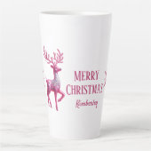 きらびやかなピンクの鹿メリークリスマスの名前 カフェラテマグ (正面)