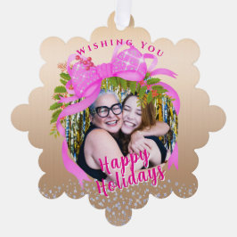 きらびやかなピンクリボンクリスマスフラットホリデーカード オーナメントカード