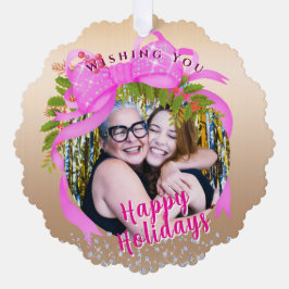 きらびやかなピンクリボンクリスマスフラットホリデーカード オーナメントカード