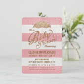 きらびやかなピンク及び金ゴールドの女の赤ちゃんのシャワーの招待 招待状 (スタンド正面)