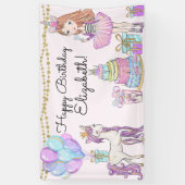 きらびやかなピンク誕生日ガールユニコーングラムバナー 横断幕 (縦)