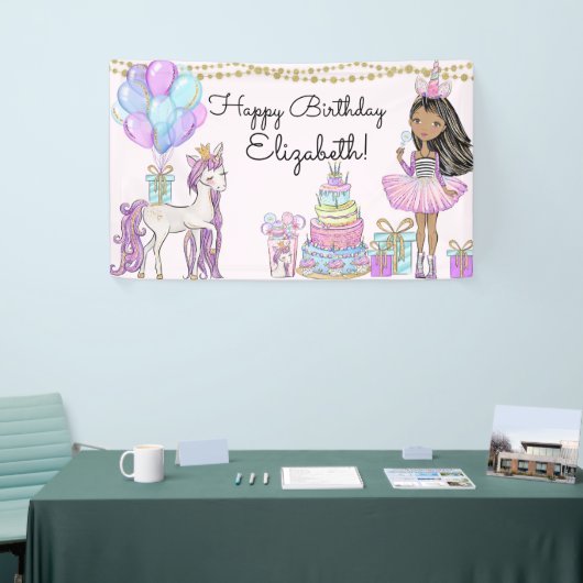 きらびやかなピンク誕生日ガールユニコーングラムバナー 横断幕 (トレードショー)