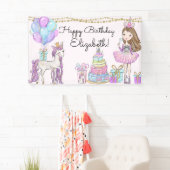 きらびやかなピンク誕生日ガールユニコーングラムバナー 横断幕 (インサイチュ)