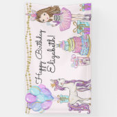 きらびやかなピンク誕生日ガールユニコーングラムバナー 横断幕 (縦)