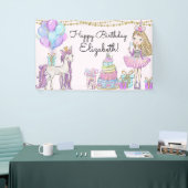 きらびやかなピンク誕生日ガールユニコーングラム 横断幕 (トレードショー)