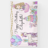 きらびやかなピンク誕生日ガールユニコーングラム 横断幕 (縦)