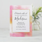 きらびやかなピンク金ゴールドホワイトスパークルアンドシャイン誕生日 招待状 (スタンド正面)