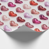 きらびやかなピンク&レッドディスコハートギフトラップ ラッピングペーパー (角)