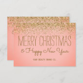 きらびやかなフェイクバラ金ゴールドクリスマスビジネスホリデー サンキューカード (正面/裏面)