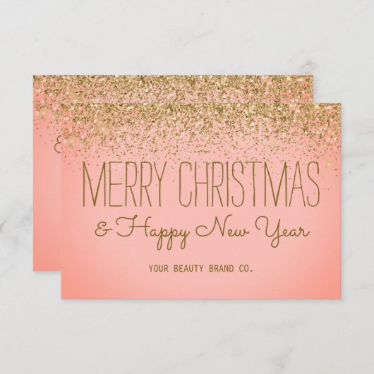 きらびやかなフェイクバラ金ゴールドクリスマスビジネスホリデー サンキューカード (正面/裏面)