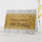 きらびやかなフェイク金ゴールドシルバー40歳の誕生日へようこそ カード (黄色い花)