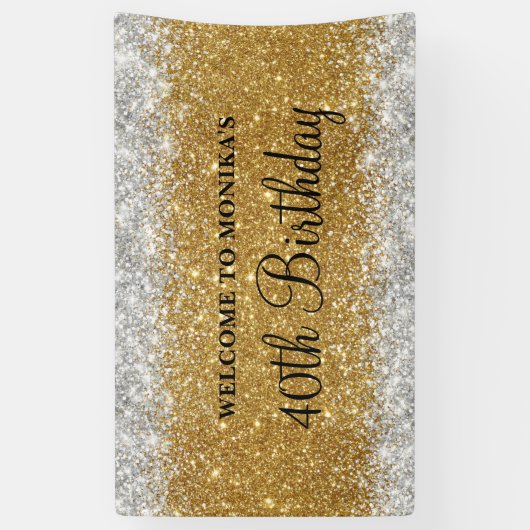 きらびやかなフェイク金ゴールドシルバー40歳の誕生日へようこそ 横断幕 (縦)