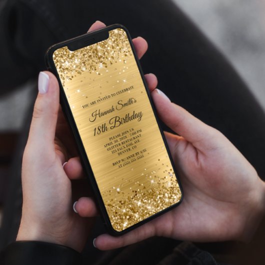 きらびやかなブラシ仕上げゴールドフォイル18誕生日 招待状