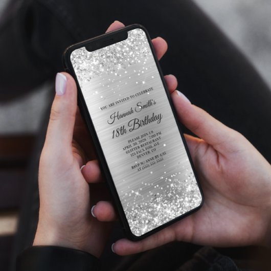 きらびやかなブラシ付きシルバーフォイル18誕生日 招待状