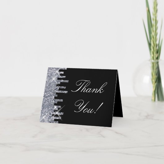 きらびやかなブラック/シルバーグラマーありがとう サンキューカード (正面)