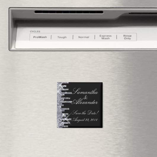 きらびやかなブラック/シルバーグラマー日付を保存 マグネット (インサイチュ (食洗機))