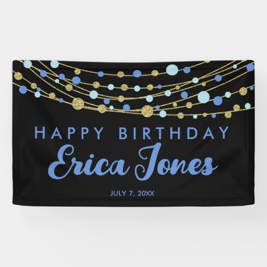 きらびやかなブルーのゴールド黒のエレガントな現代誕生日 横断幕 (横)